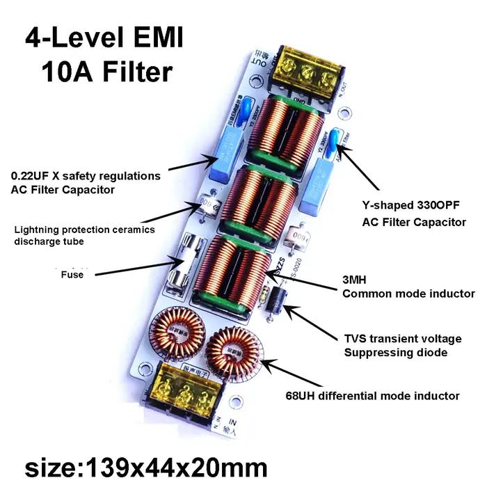 Filtre EMI AC 6A 10A, suppresseur d'interférences électromagnétiques à 4 étapes, purificateur d'alimentation pour amplificateur audio, anti-bruit 110V 220V