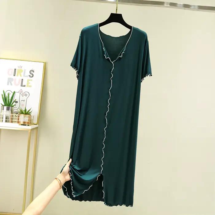Été Modal robe de nuit femme nouveau décontracté col en V femmes chemises