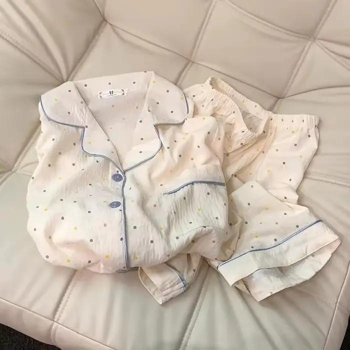Ensemble pyjama en coton imprimé à pois pour femmes