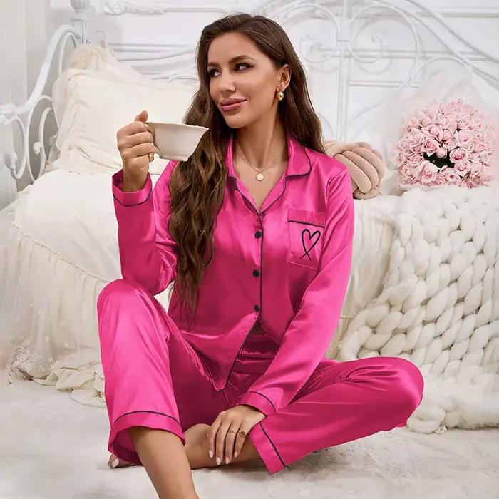 2026 nouvelles femmes pyjama ensemble broderie à manches longues hauts avec pantalon 2 pièces