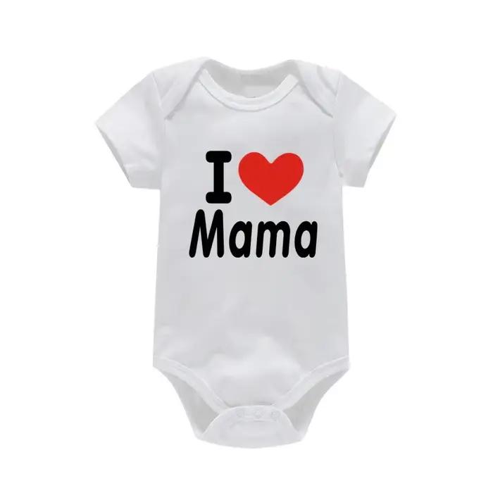 T-shirt barboteuse amusant « I Love Mama & Papa » pour bébé, vêtements de ramper, combinaison triangle, vêtements pour nouveau-né, barboteuses pour bébés