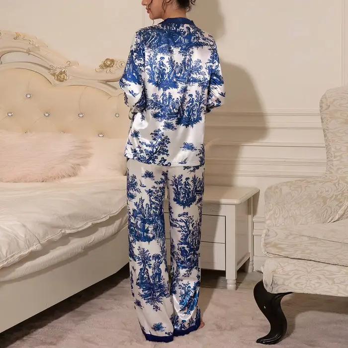 Pyjamas à manches longues pour femmes de luxe avec motif floral pour une nuit paisible et une journée détendue grandes tailles occassions spéciales nuit froide automne