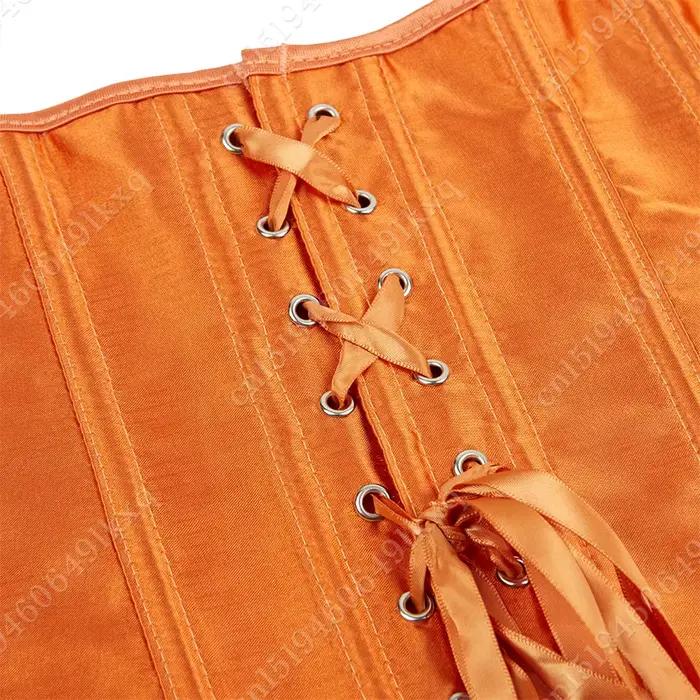 Hauts Corset pour femmes surbuste Bustier Satin Sexy à lacets Corset Orange
