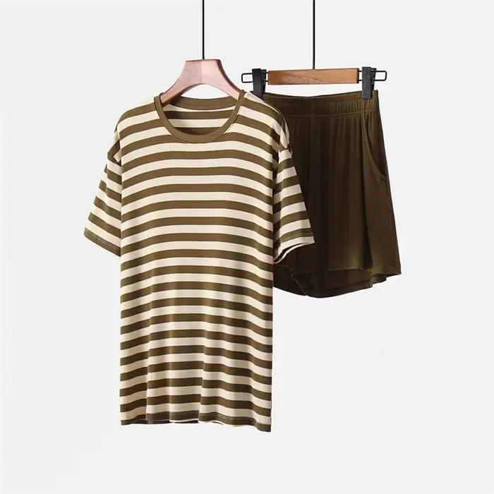Pyjama d'été coréen grande taille confortable pour femme – Ensemble de vêtements de nuit tendance à rayures