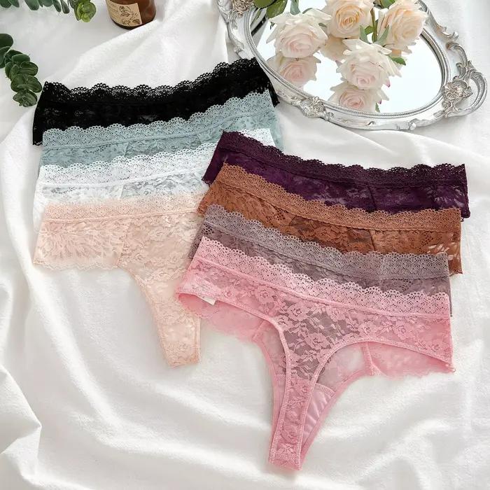 3 pièces dentelle Sexy tongs femmes taille basse slips