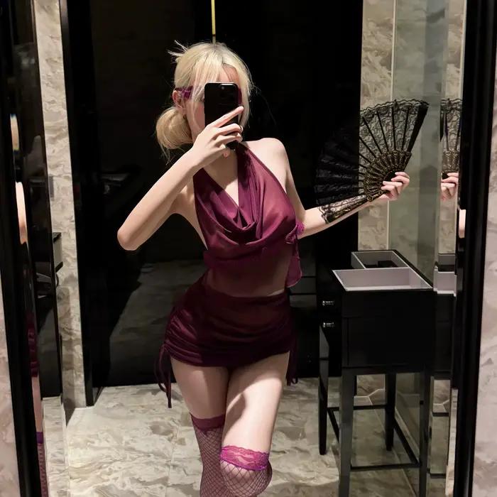 Pure Desire Lingerie Sexy Violette Transparente à Col Halter