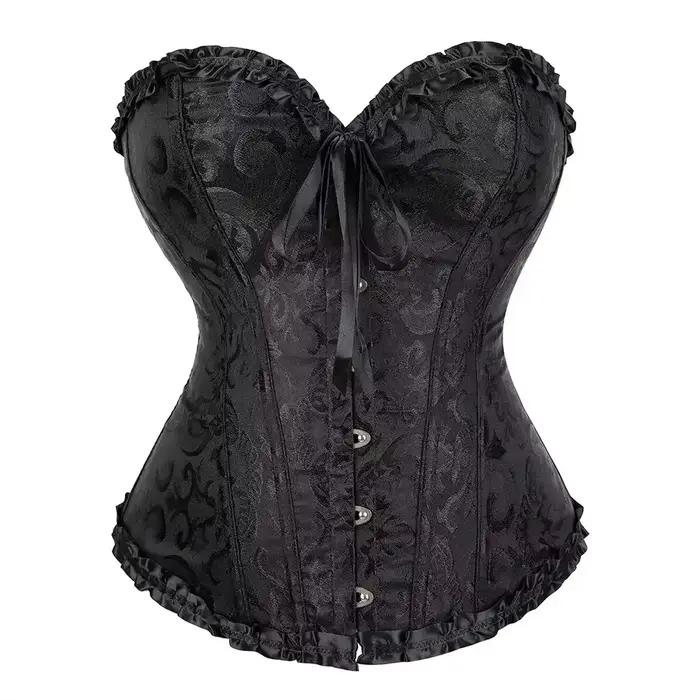 Femmes haut Corset Jacquard surbuste Bustier victorien Sexy à lacets Lingerie florale Korset Vintage gothique Basques Costume
