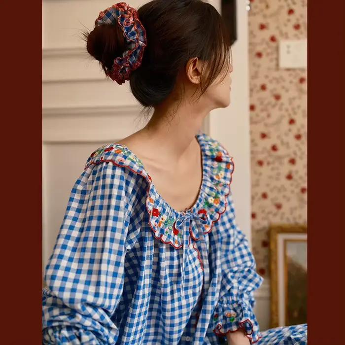Ensemble de pyjama long à manches longues en coton 100% à carreaux