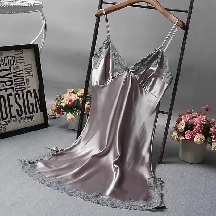 Sexy dentelle Patchwork Camisola Lingerie nuisette mariage robe en soie vêtements de nuit chemise