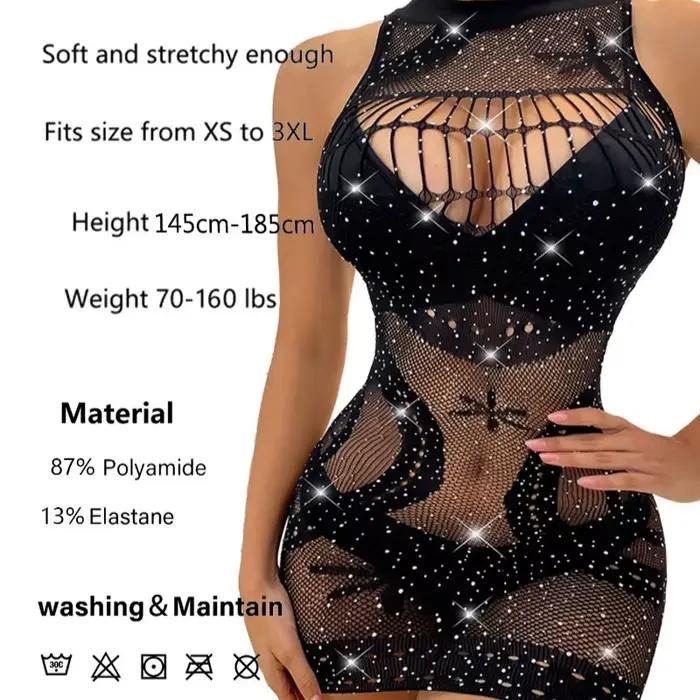 Lingerie sexy en résille ornée de strass pour femme