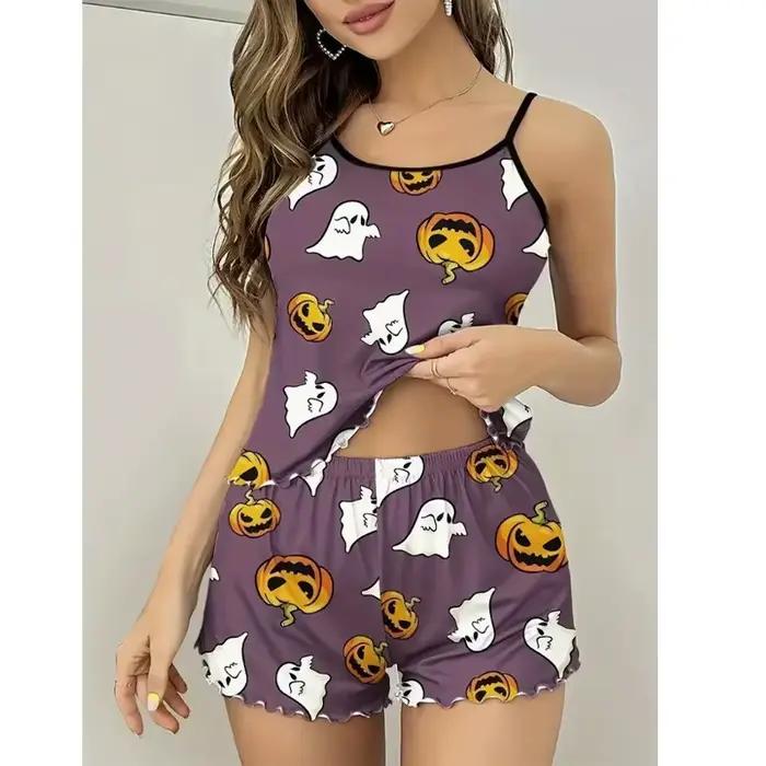 Ensemble pyjama imprimé citrouille d'halloween pour femmes