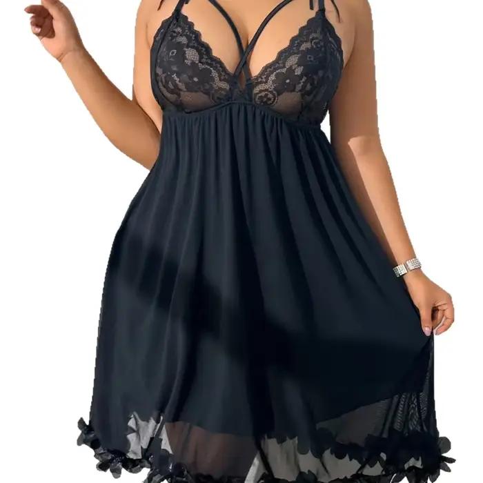 Chemise de nuit sexy en dentelle grande taille col en V vêtement de nuit pour femmes confortable respirant décontracté pour la maison occasions spéciales