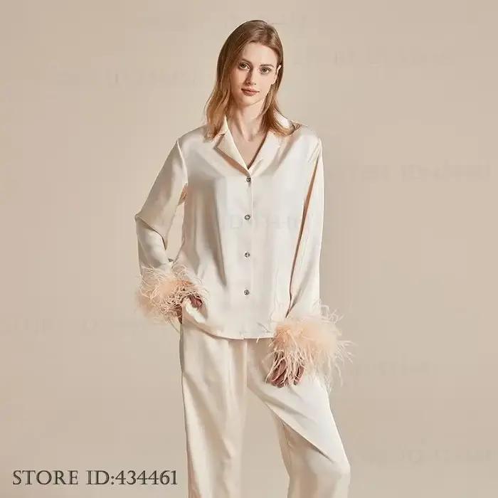 Plumes de luxe Pyjamas ensemble vêtements de détente mode dame