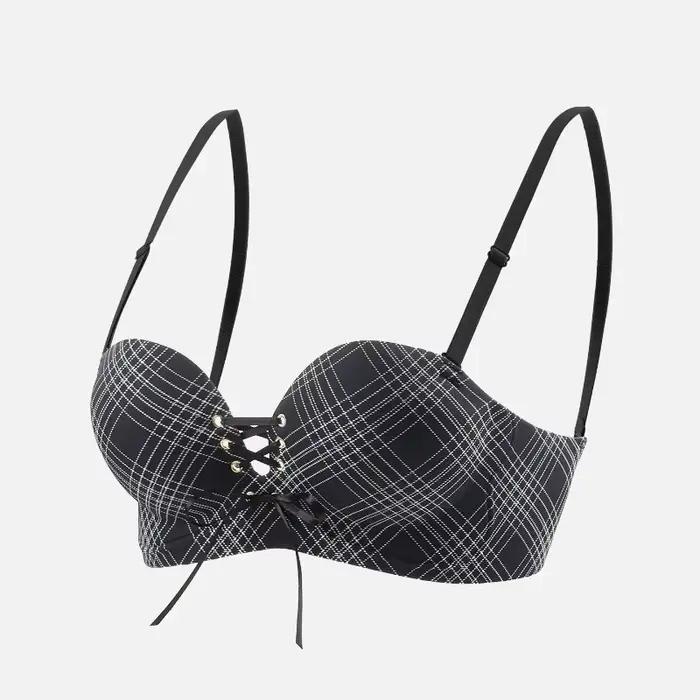 Soutien-gorge sans fil rose clair à carreaux