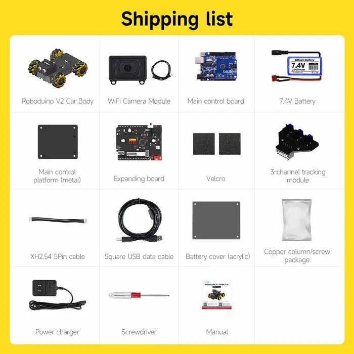 Yahboom-Kit de voiture robot intelligent UNO R3, Robodu37V2 avec caméra WiFi ESP32, corps en métal, jouet robotique, bricolage pour Ardu37