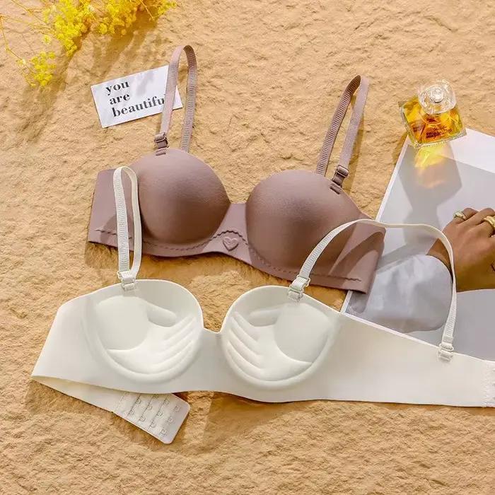 Soutien-gorge demi-tasse pour femmes, sous-vêtements antidérapants pour petits seins froncés sans marques avec réglage latéral des seins
