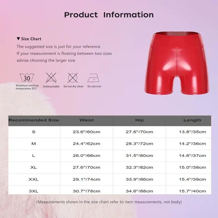 Shorts en similicuir PU taille haute effet mouillé pour femme
