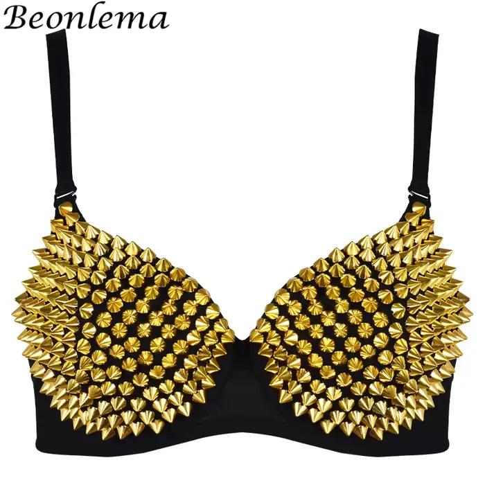 Soutien-gorge Sexy Steampunk accessoires Rivet barre Corset or argent Push Up haut bustier femmes Clubwear Lingerie chaude sous-vêtements féminins