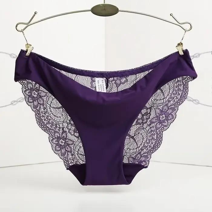 Sous-vêtements invisibles pour femmes, entrejambe en Spandex, intime, Sexy, dentelle, culotte florale noire, sans couture