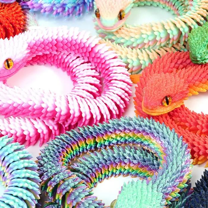 Serpent lumineux imprimé en 3D, Simulation de articulations mobiles, Figurine créative pour la maison, le bureau, décoration de bureau, cadeaux du nouvel an, artisanat