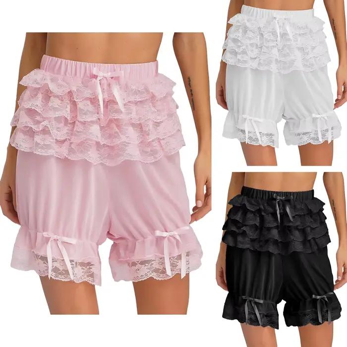 Femmes pure dentelle culottes Bloomers à plusieurs niveaux à volants arc citrouille caleçons filles mignon Lolita Shorts jupon sécurité pantalons courts