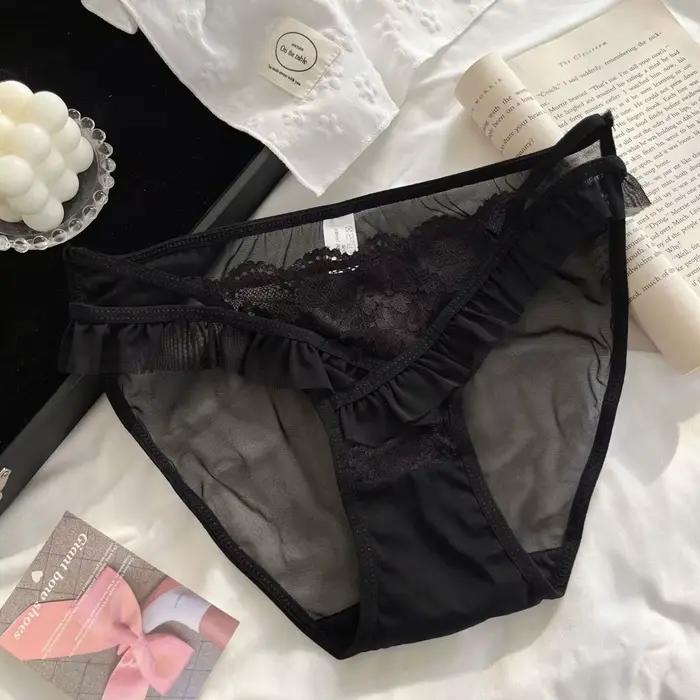 Culotte femme Sexy et pur désir garniture en dentelle transparente nœud noué creux confortable léger