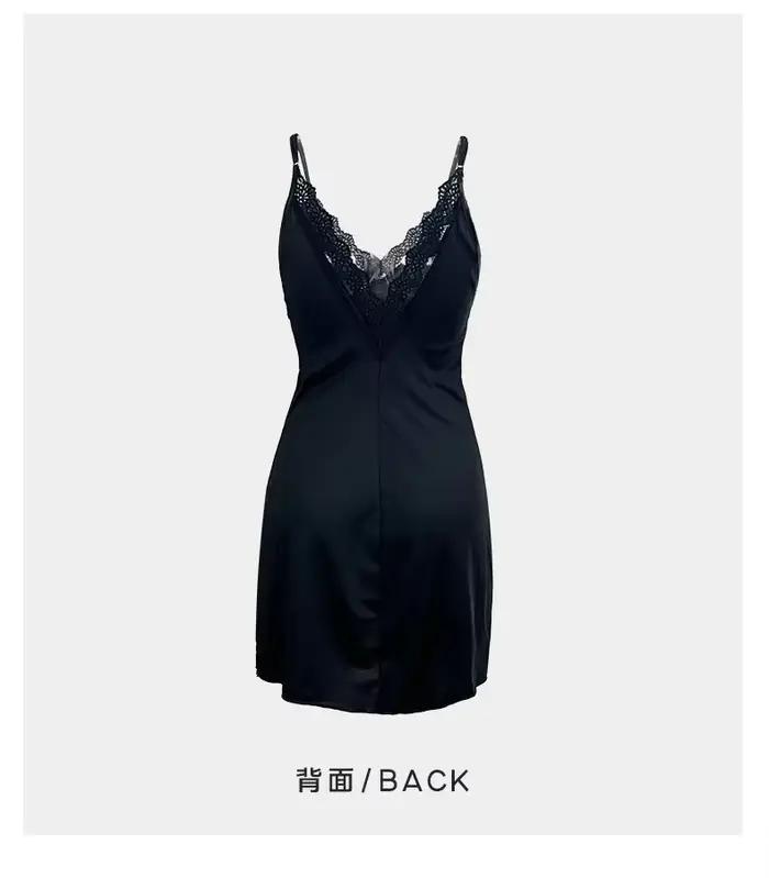Robe de nuit dos nu en dentelle couleur unie en soie de lait