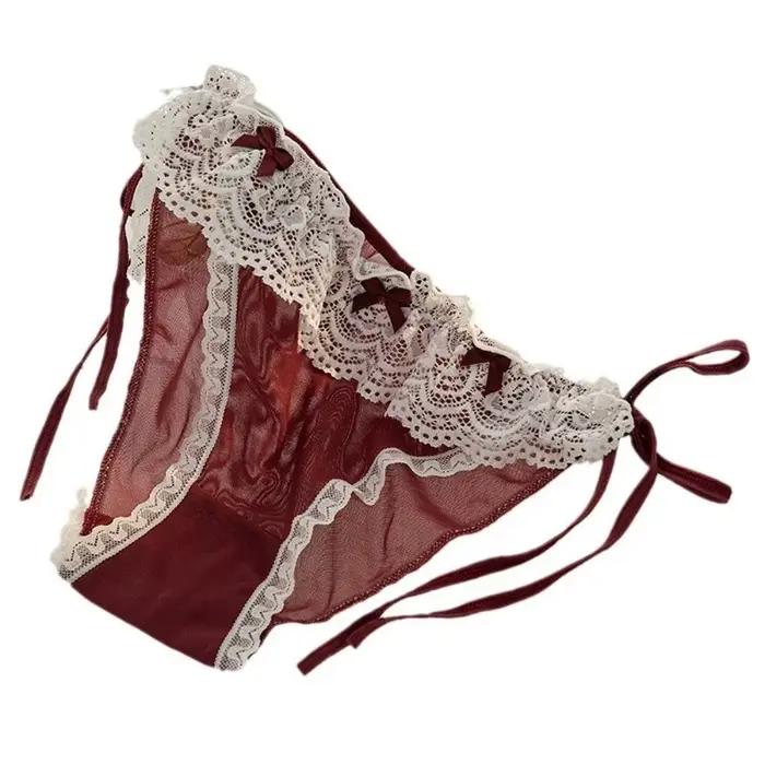 Culotte Lolita taille basse en dentelle avec nœud