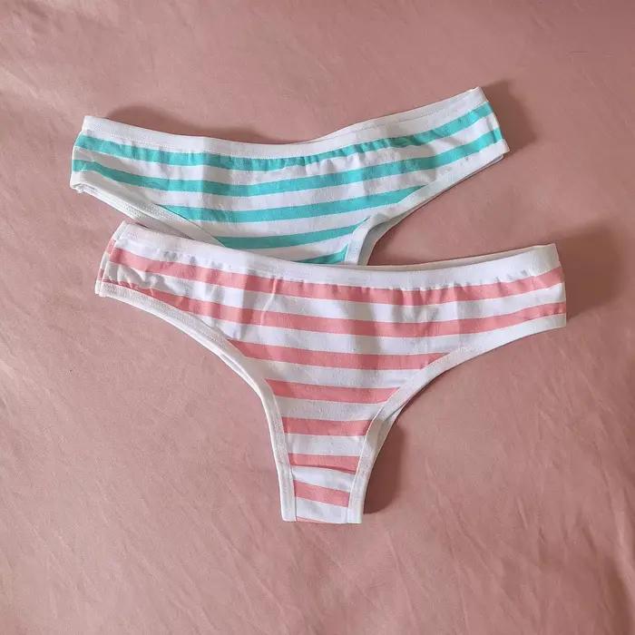 Sexy mignon fille femmes bleu et rose rayure culotte string t-back sous-vêtements intimes