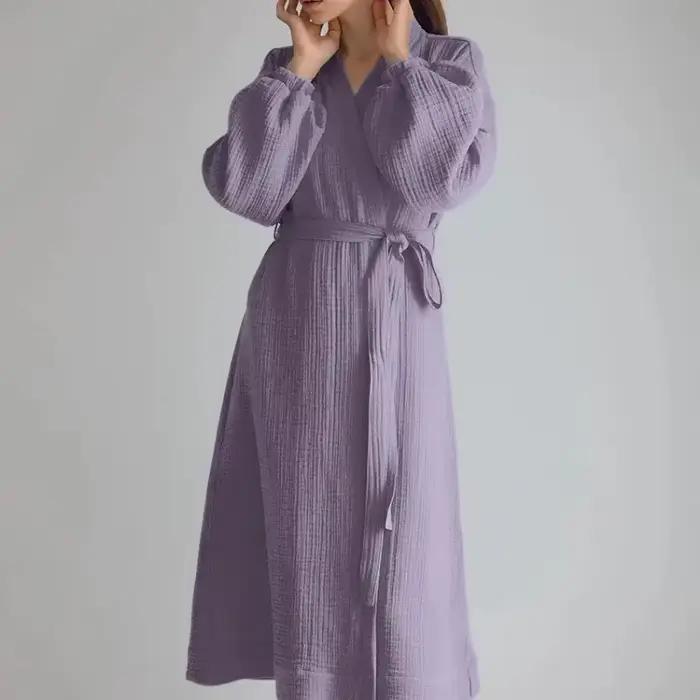 Peignoirs longs en mousseline de coton 100% pour femmes
