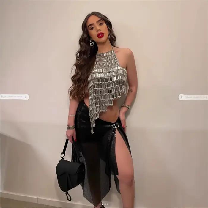 Chaîne de soutien-gorge perlée en strass argenté pour femmes