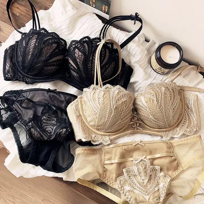 Ensemble de soutien-gorge Push Up en dentelle brodée