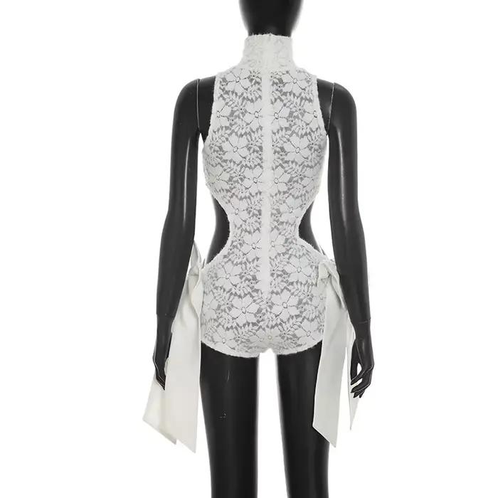Combinaison moulante sexy à col roulé en dentelle pour femme