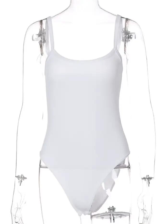 Body blanc décontracté Dozw pour femmes, haut sans manches, tricoté, polyester et coton, ajustement mince, haute élasticité, pour été et occasions spéciales