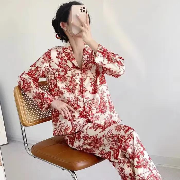 Ensemble pyjama en soie glacée et neige imprimé à l'encre pour femmes