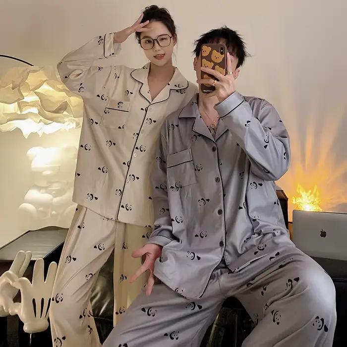 Pyjamas femmes pyjama homme ensemble coton grande taille printemps automne à manches longues coréen Cardigan décontracté col en v vêtements de nuit Couple pyjamas