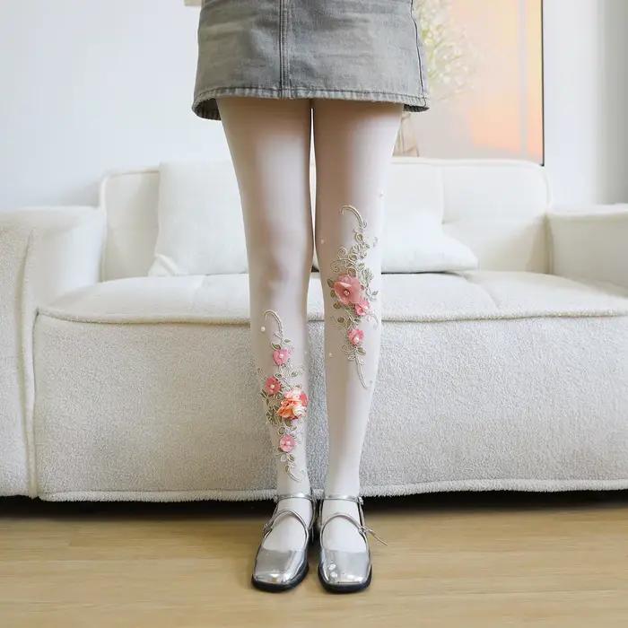 Collants femmes fleur broderie à la main perle diamant