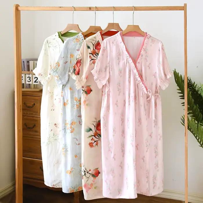 Chemise de nuit de style kimono en tissu de bambou pour femmes printemps et été chemises