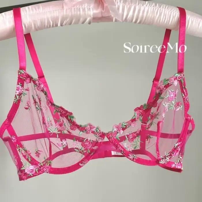 Ensemble de soutien-gorge en dentelle française élégante, broderie florale, Bralette en maille transparente avec fils doux pour gros seins, Lingerie de luxe, tailles britanniques, tendance