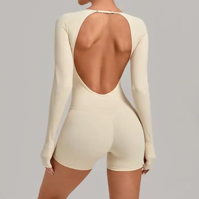 Combinaison de sport dos nu réglable à col rond avec coussinets de poitrine, body push-up pour femme, vêtements de gym ajustés pour l'été