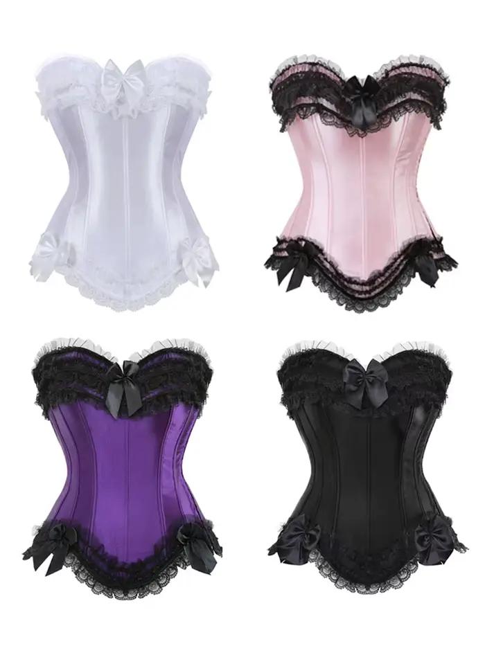 Corset Sexy en Satin, surbuste, dentelle, nœud papillon, décoré, Clubwear, Showgirl, modelant le corps, grande taille