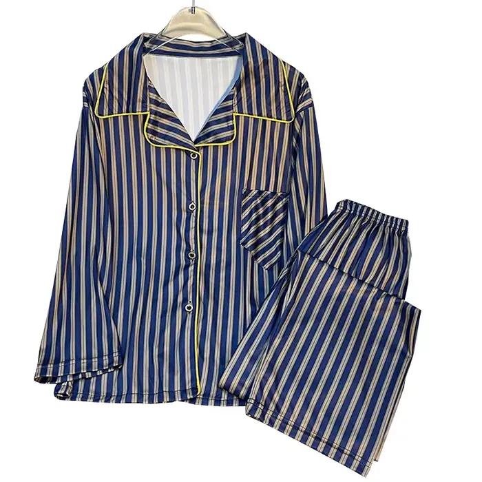 Pyjamas rayés coréens pour le printemps et nouveau style haut de gamme pour les vêtements de maison des filles et les ensembles étudiants pouvant être portés à l'extérieur