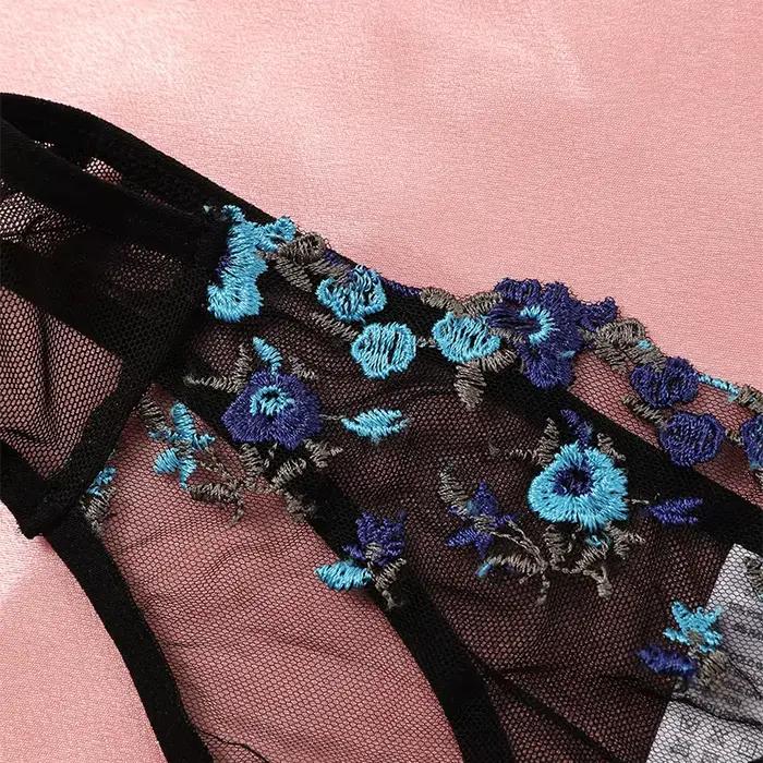 Lingerie en dentelle transparente brodée pour femmes