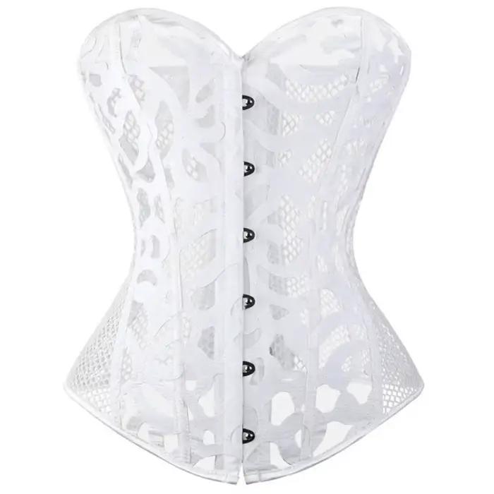Corset blanc Vintage gothique pour femmes, Bustier Sexy ajouré en maille à lacets, modelant le corps, taille fine, Korsett
