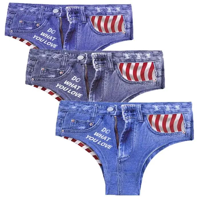 Style Denim culotte en soie glacée femmes sous-vêtements Sexy Lingerie mince slips respirants dames mode taille moyenne