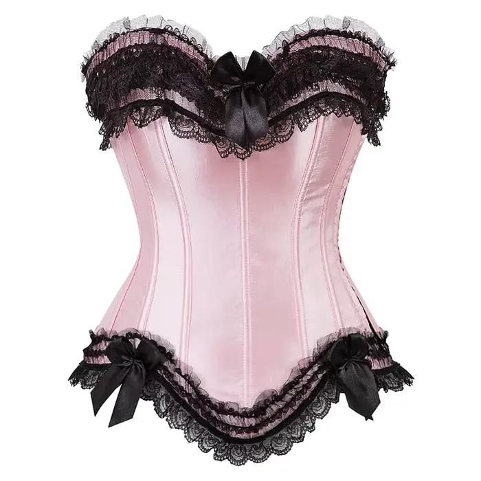 Corset bustier en satin pour femme, costume burlesque, corset princesse, haut à lacets, noir, blanc, violet, rose, grande taille, occassions spéciales, ajustement parfait, décoration en dentelle, style sexy, victorien, quotidien