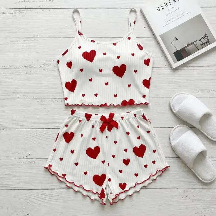 Ensemble de pyjama pour femmes Kawaii Love Heart