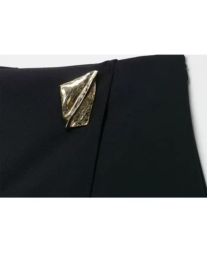 HH femmes 2025 automne mode asymétrique taille haute a-ligne culottes tempérament élégant métal Applique 3 couleurs jupe-pantalon