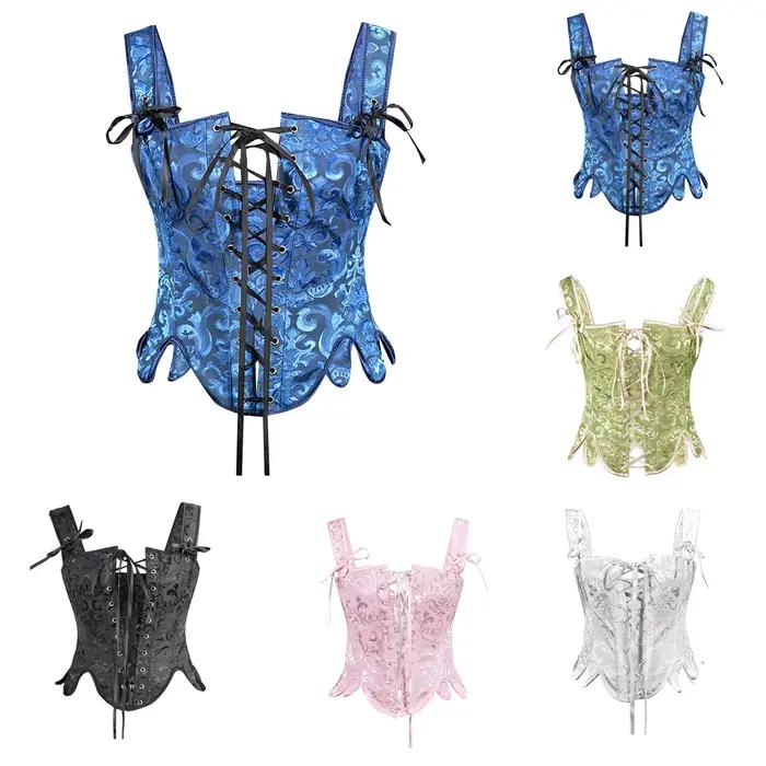 Steampunk Corsets femmes Sexy Spaghetti sangle à lacets Jacquard haut bustier taille mince corps Shaper Femme victorien