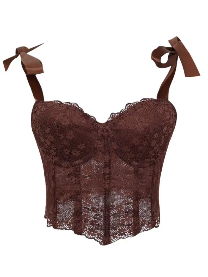 Corset en dentelle transparente à baleines pour femme